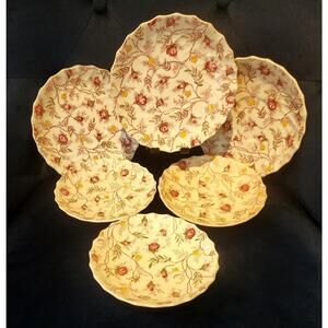 Copeland Spode Rosebud Chintz Coffee Plates 2 Sets of 3 England Scalloped Floral
